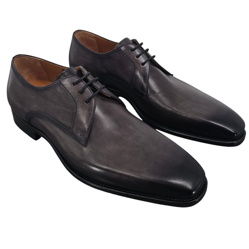 Magnanni Mens Grey Black Leather Patina Derby Dress Shoes 20703 Size 10 M